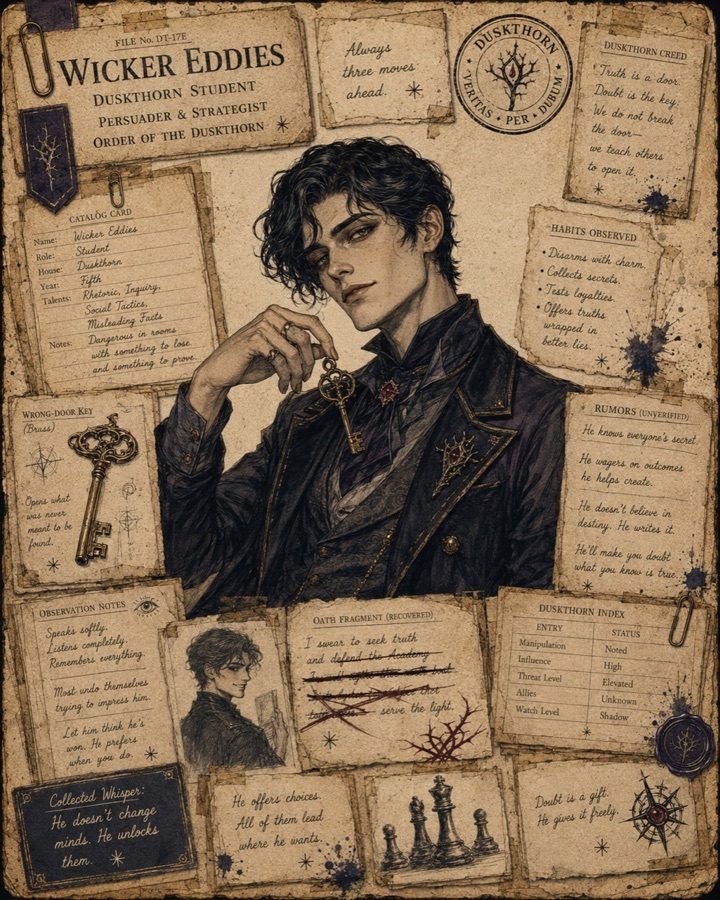 Wicker Eddies, illustrated in the app’s character dossier